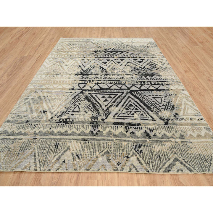 9'1" x 12'0" New Hand Knotted Black Wool Rectangle Oriental Rug - MOA10263875