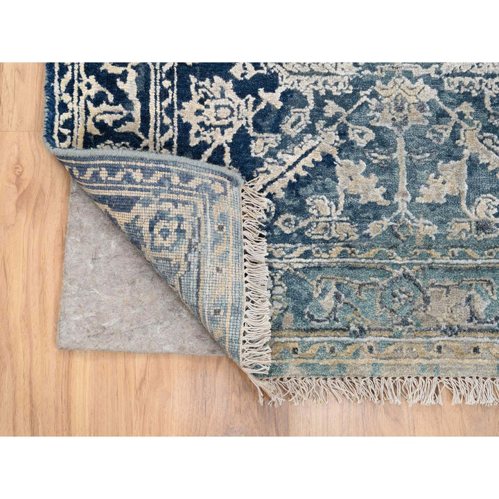 3'1" x 5'0" New Hand Knotted Blue Wool & Silk Rectangle Oriental Rug - MOA10263880