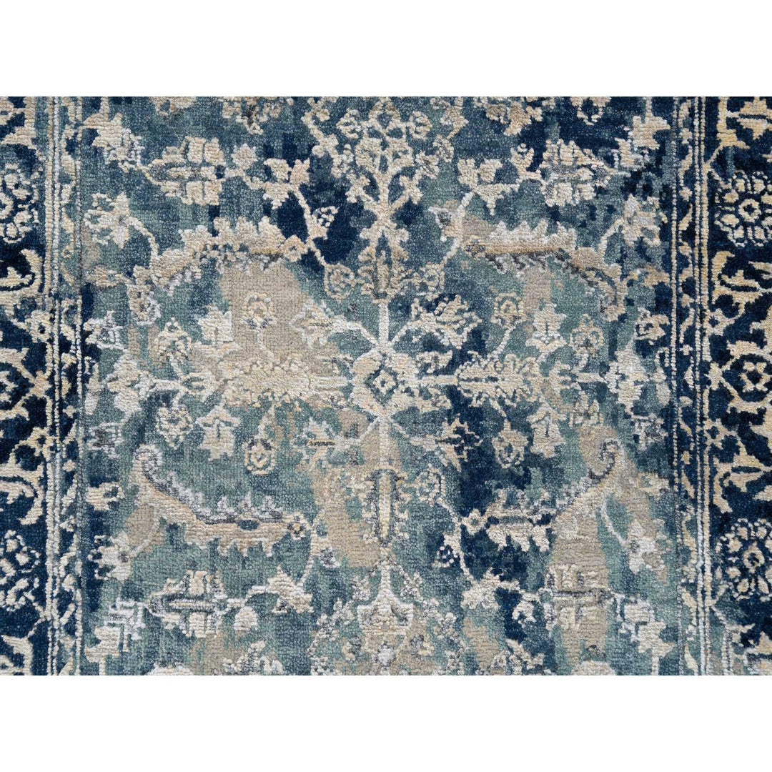 3'1" x 5'0" New Hand Knotted Blue Wool & Silk Rectangle Oriental Rug - MOA10263880