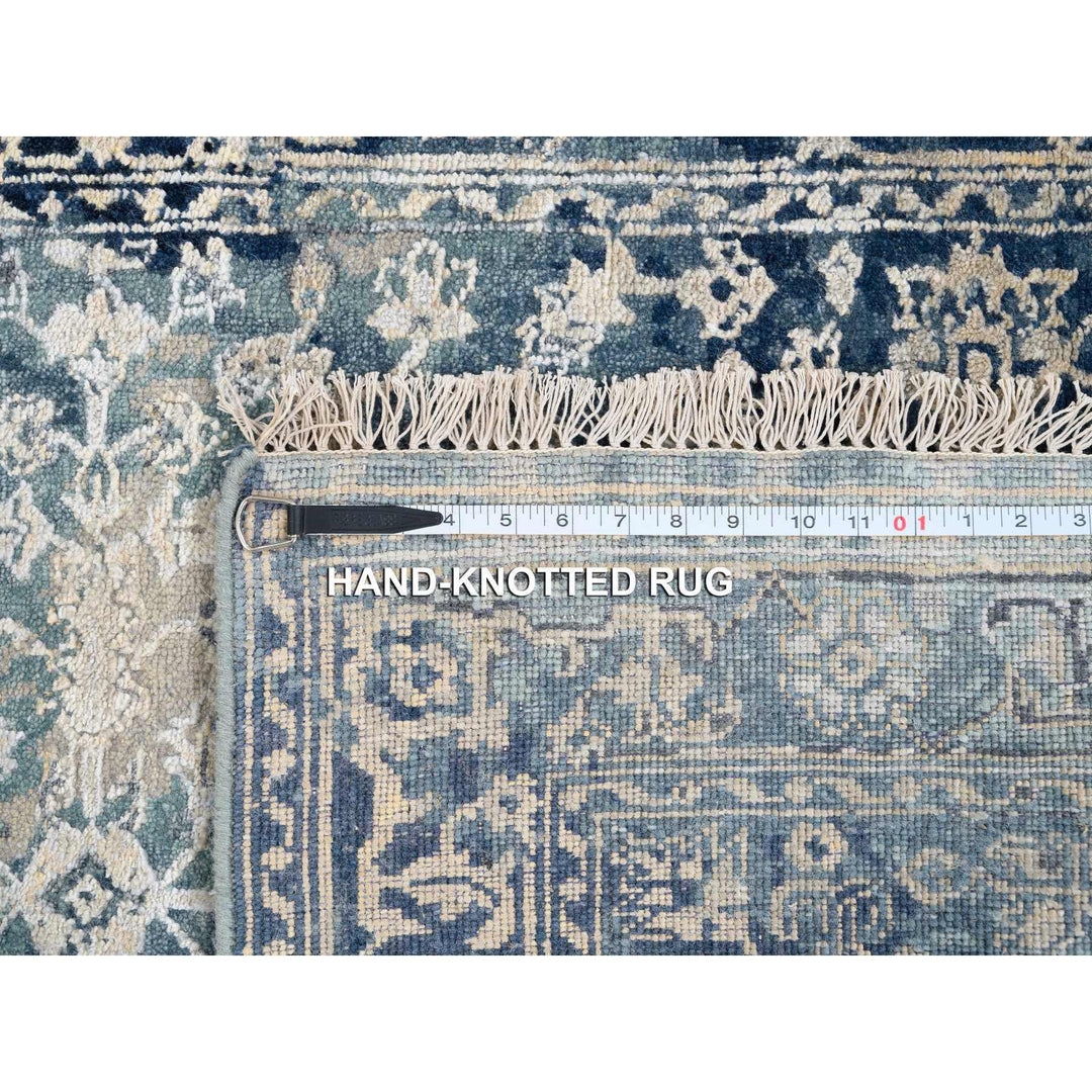 3'1" x 5'0" New Hand Knotted Blue Wool & Silk Rectangle Oriental Rug - MOA10263880