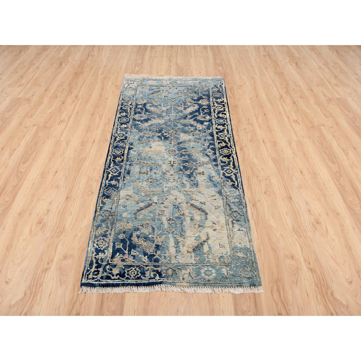 2'6" x 6'0" New Hand Knotted Blue Wool & Silk Runner Oriental Rug - MOA10263883