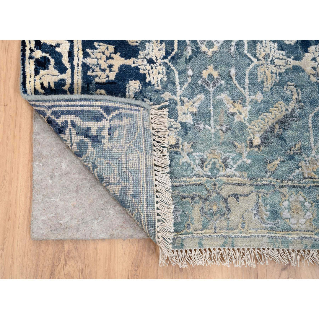 2'6" x 6'0" New Hand Knotted Blue Wool & Silk Runner Oriental Rug - MOA10263883