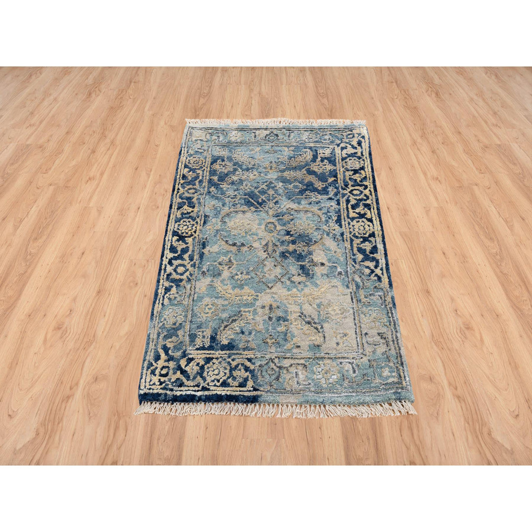 2'0" x 3'1" New Hand Knotted Blue Cotton Rectangle Oriental Rug - MOA10263885