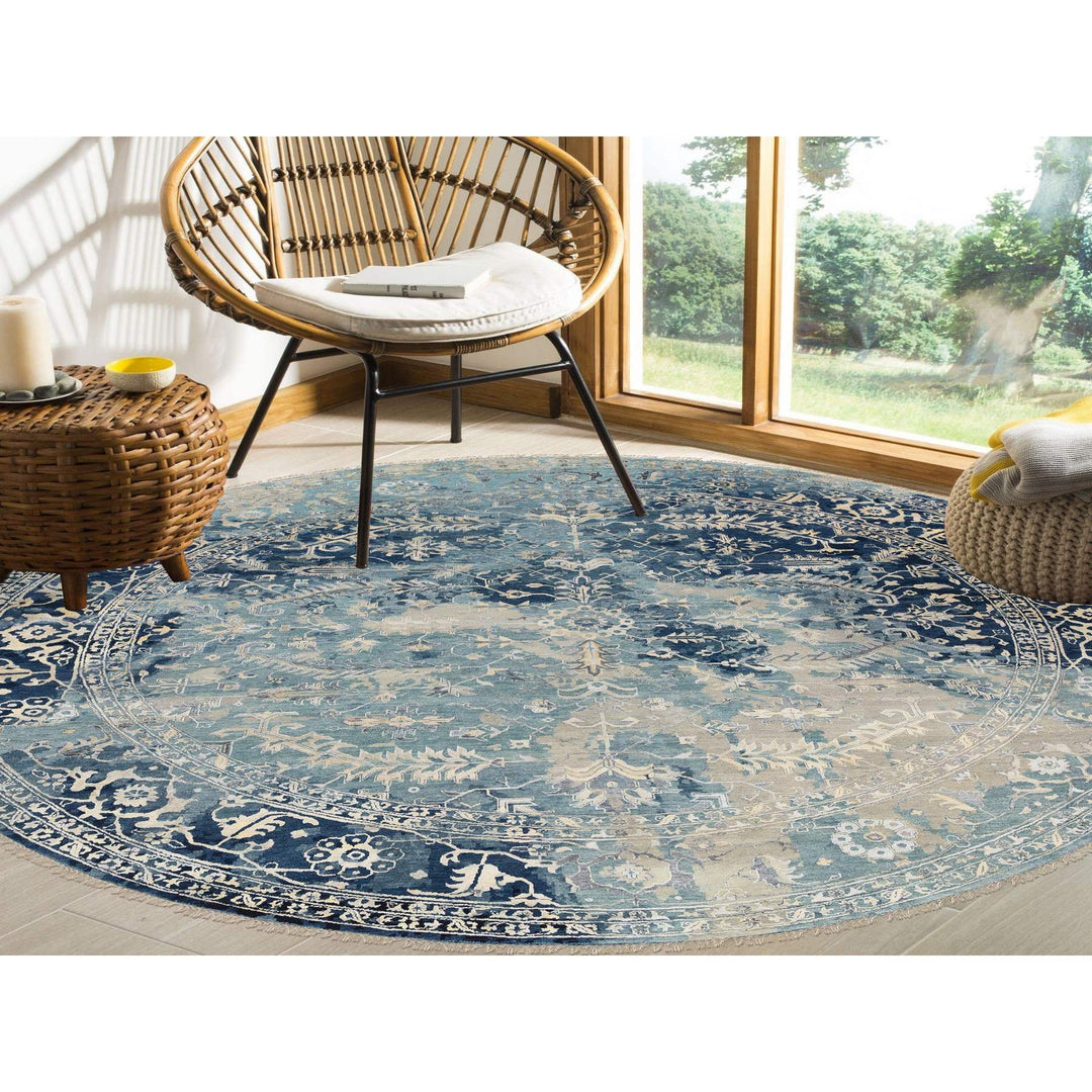 11'10" x 11'10" New Hand Knotted Blue Cotton Round Oriental Rug - MOA10263893