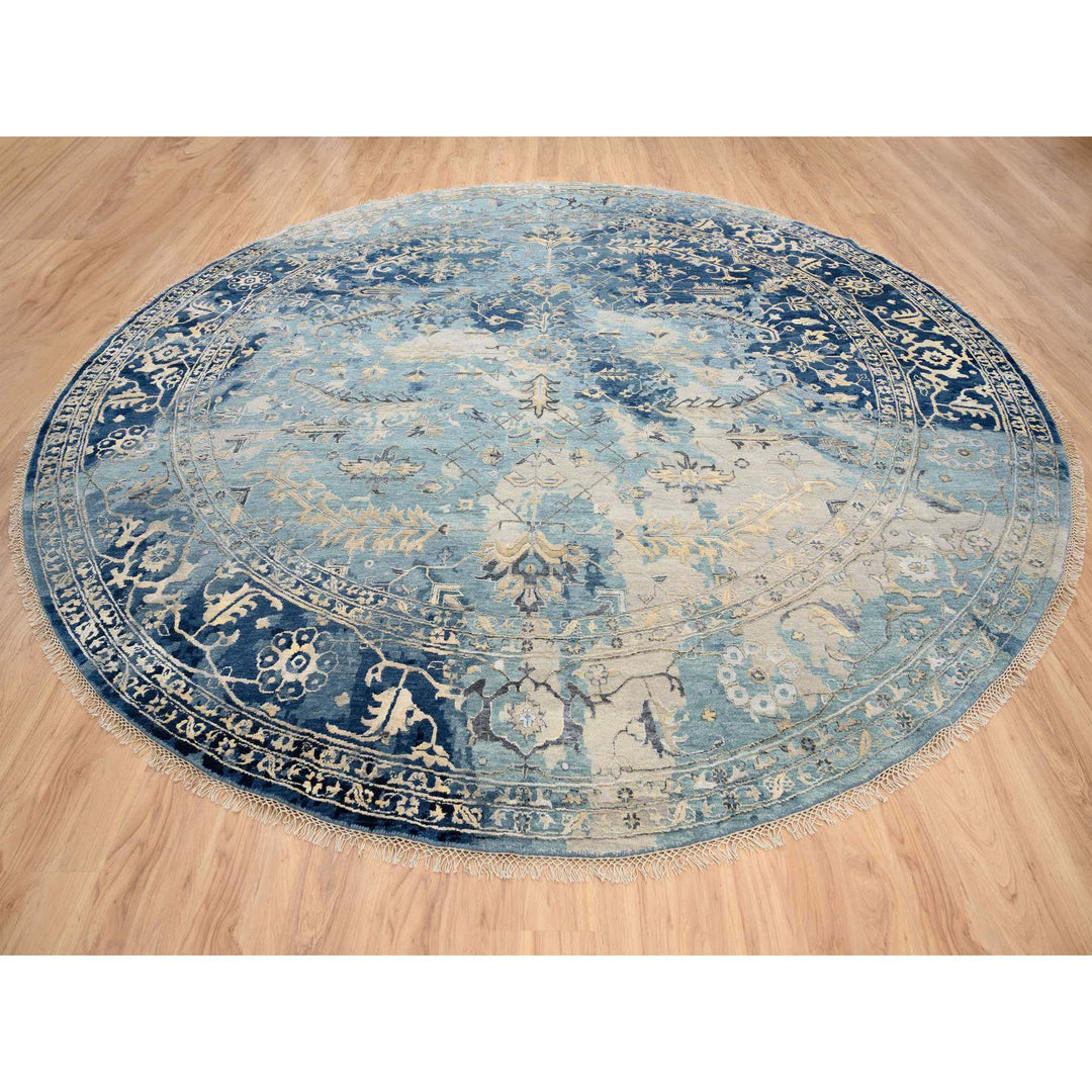 11'10" x 11'10" New Hand Knotted Blue Cotton Round Oriental Rug - MOA10263893