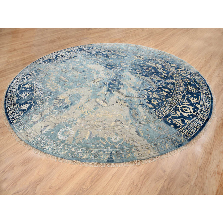 11'10" x 11'10" New Hand Knotted Blue Cotton Round Oriental Rug - MOA10263893