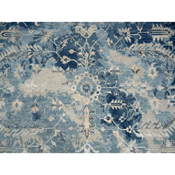 11'10" x 11'10" New Hand Knotted Blue Cotton Round Oriental Rug - MOA10263893