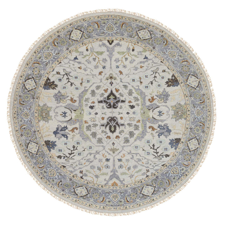 8'9" x 8'9" New Hand Knotted Grey Wool Round Oriental Rug - MOA10263894