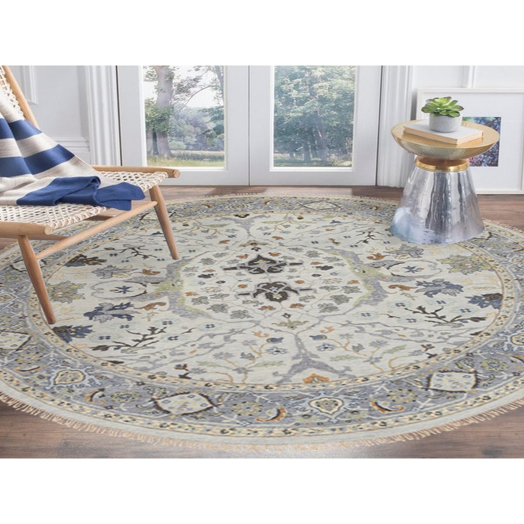 8'9" x 8'9" New Hand Knotted Grey Wool Round Oriental Rug - MOA10263894