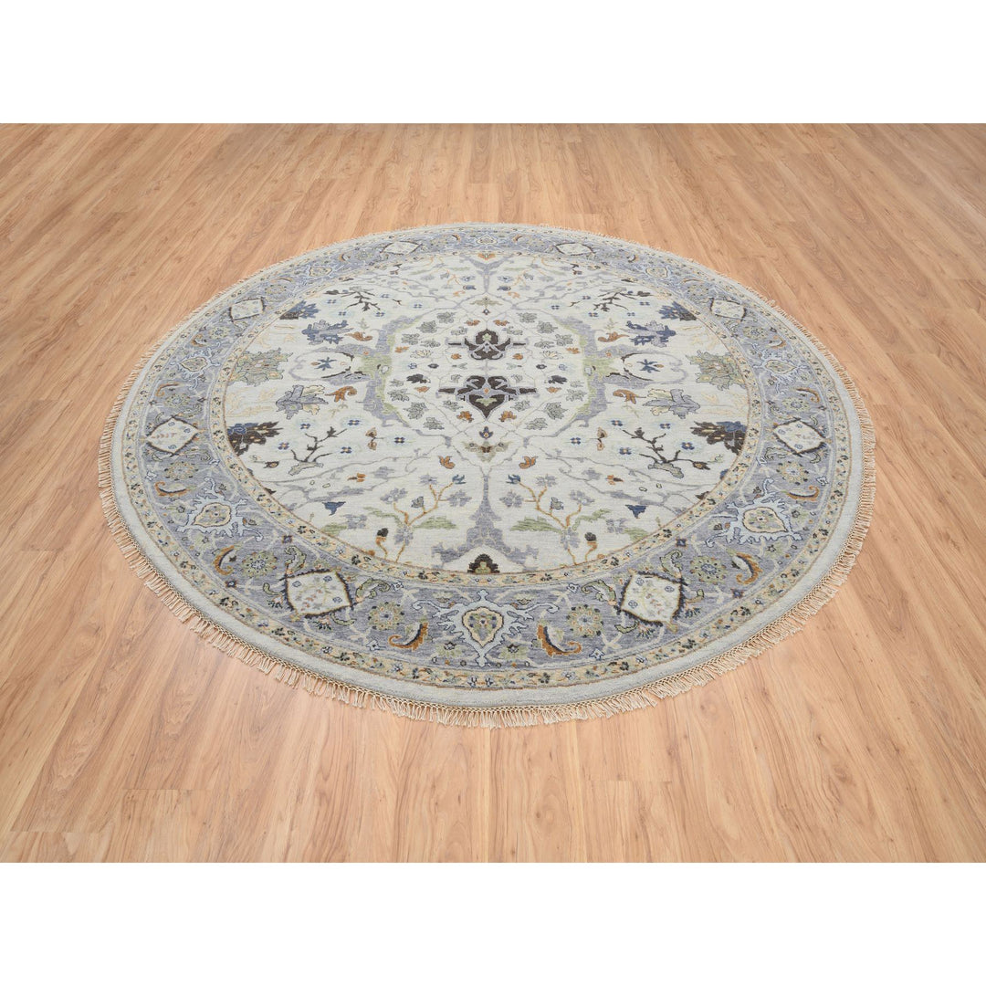 8'9" x 8'9" New Hand Knotted Grey Wool Round Oriental Rug - MOA10263894