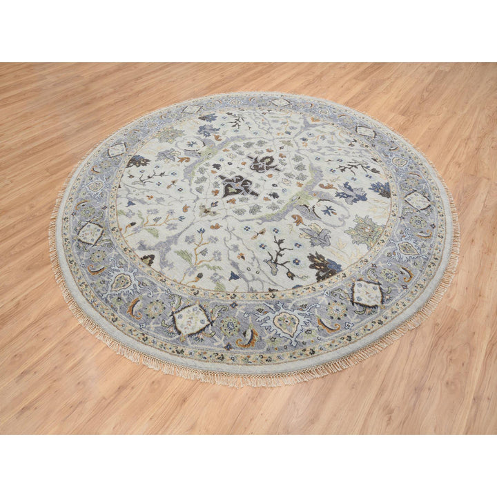 8'9" x 8'9" New Hand Knotted Grey Wool Round Oriental Rug - MOA10263894