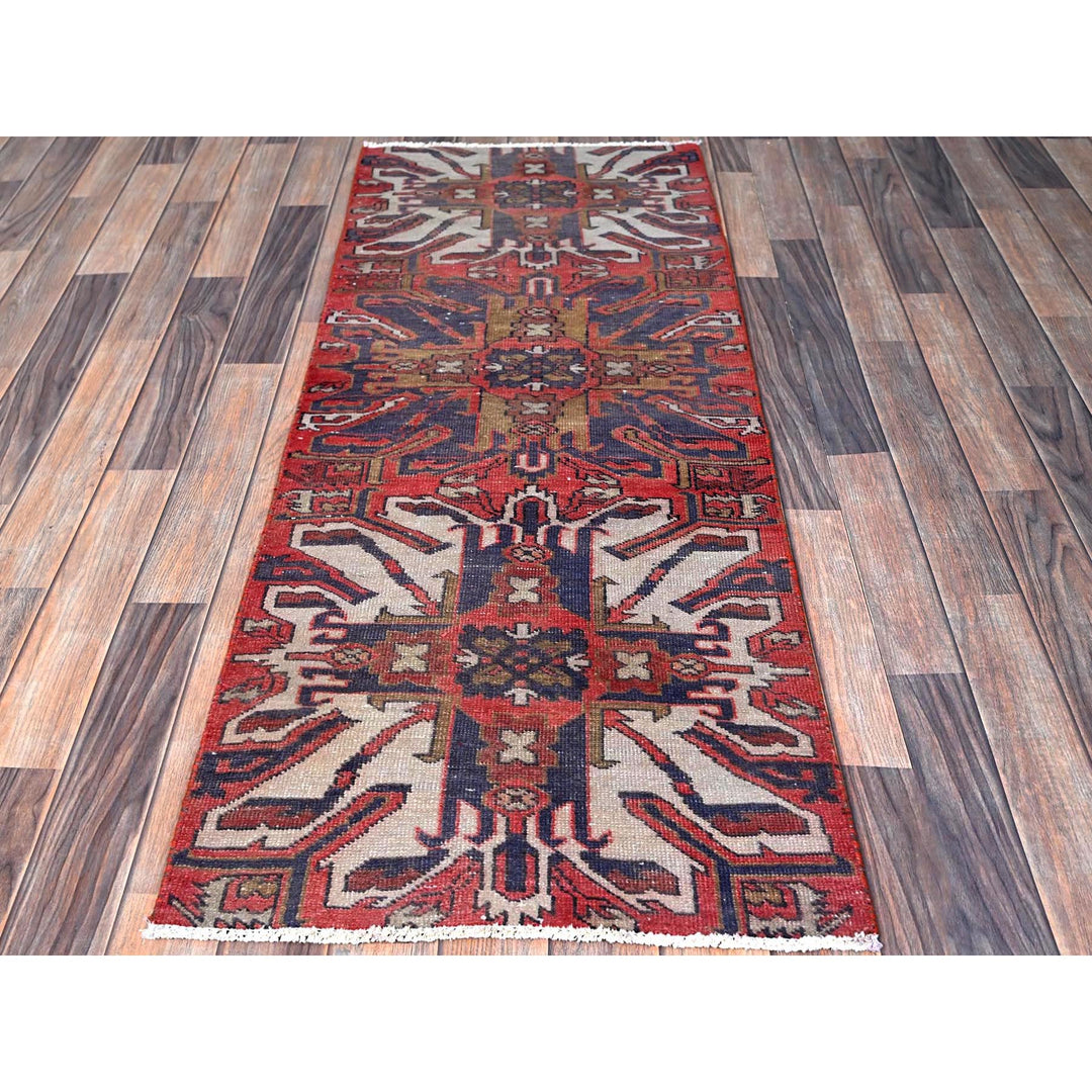 2'1" x 5'4" Vintage Hand Knotted Red Wool Runner Oriental Rug - MOA102638