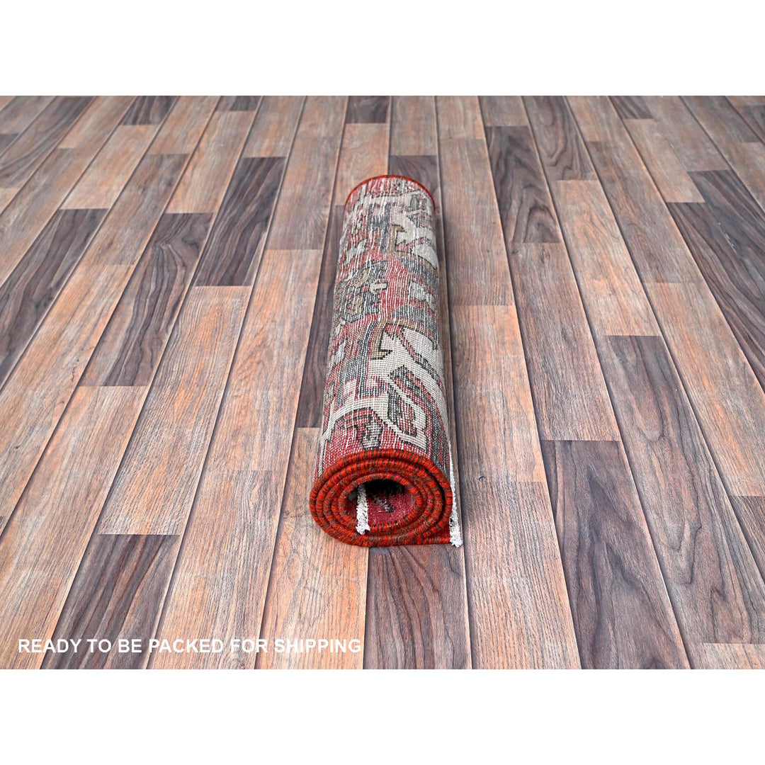 2'1" x 5'4" Vintage Hand Knotted Red Wool Runner Oriental Rug - MOA102638