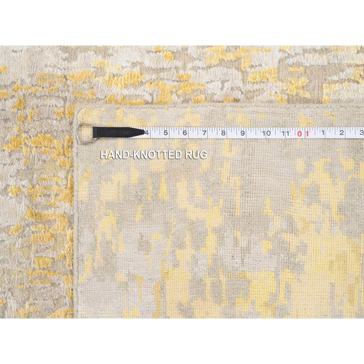 2'7" x 11'10" New Hand Knotted Yellow Wool & Silk Runner Oriental Rug - MOA10263911