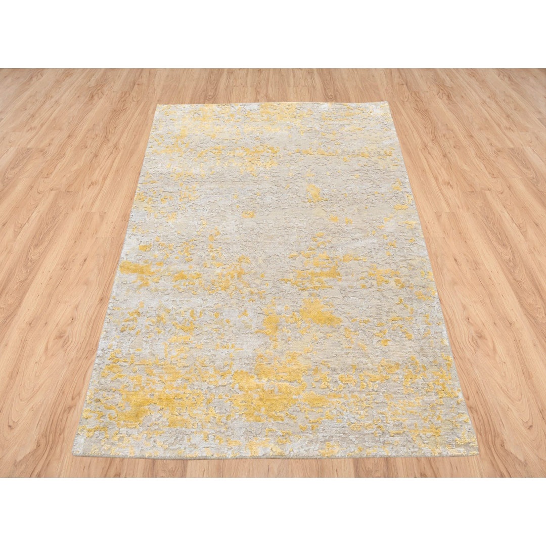 3'0" x 4'10" New Hand Knotted Yellow Wool & Silk Rectangle Oriental Rug - MOA10263936