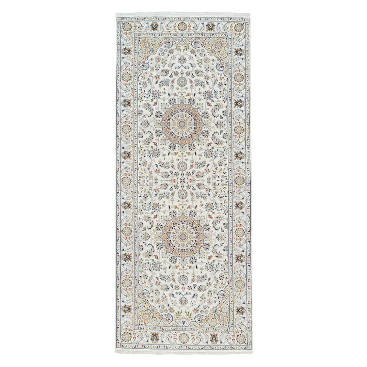 4'2" x 10'1" New Hand Knotted Ivory Wool Runner Oriental Rug - MOA10263964