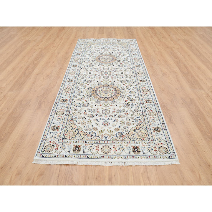 4'2" x 10'1" New Hand Knotted Ivory Wool Runner Oriental Rug - MOA10263964