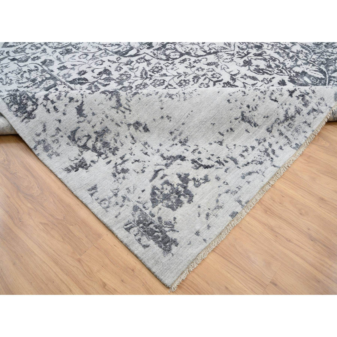 14'2" x 18'0" New Hand Knotted Grey Wool & Silk Rectangle Oriental Rug - MOA10264083