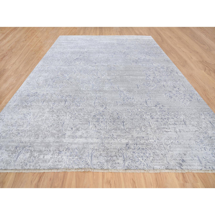 10'0" x 13'10" New Hand Knotted Ivory Wool & Silk Rectangle Oriental Rug - MOA10264085