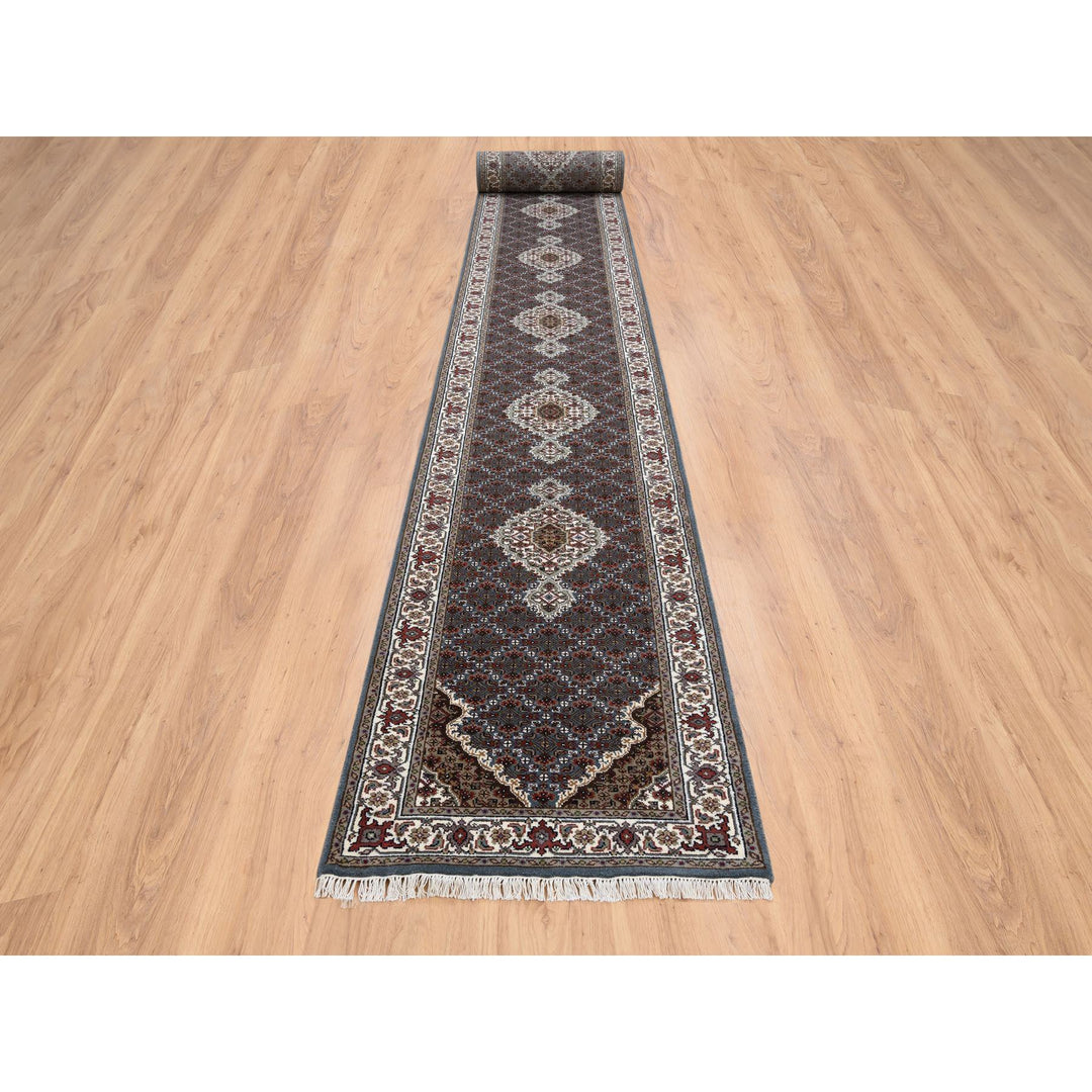 2'6" x 26'1" New Hand Knotted Grey Wool Runner Oriental Rug - MOA10264090