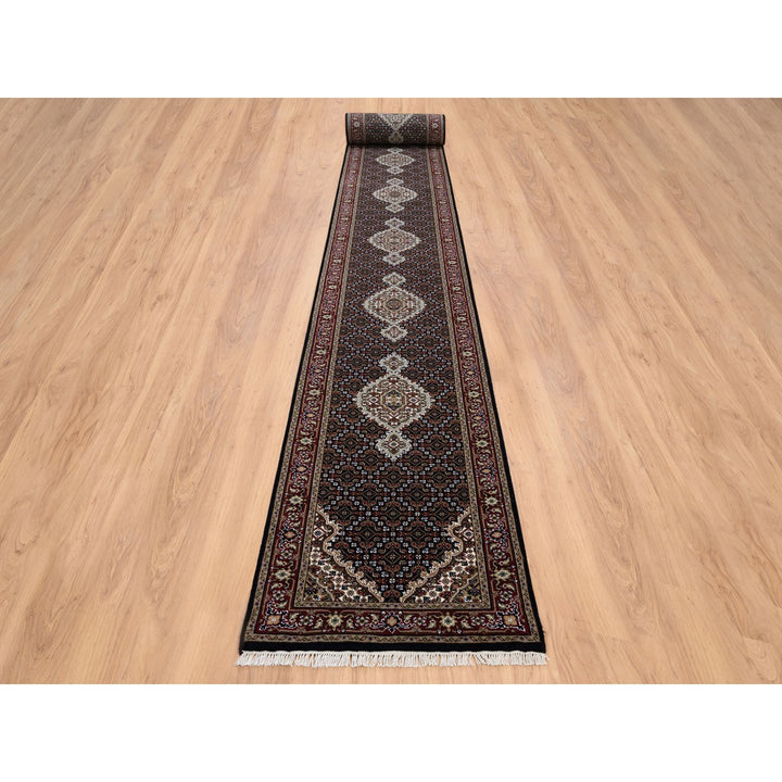 2'6" x 26'3" New Hand Knotted Black Wool Runner Oriental Rug - MOA10264094