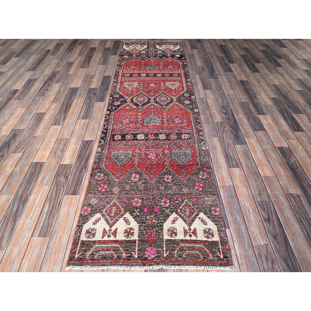 2'7" x 9'1" Vintage Hand Knotted Red Wool Runner Oriental Rug - MOA102640
