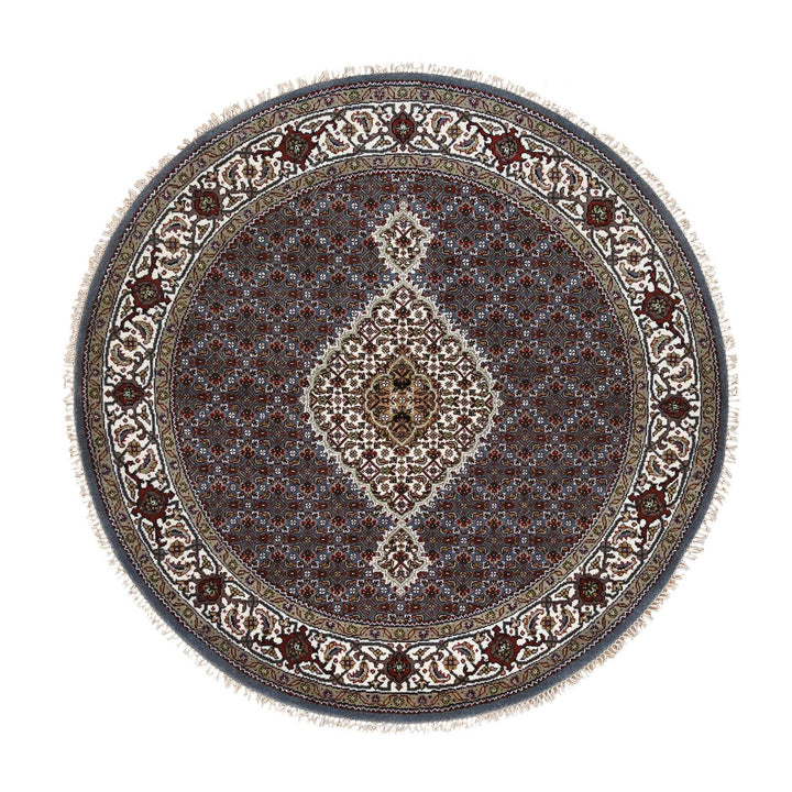 5'0" x 5'0" New Hand Knotted Grey Cotton Round Oriental Rug - MOA10264127