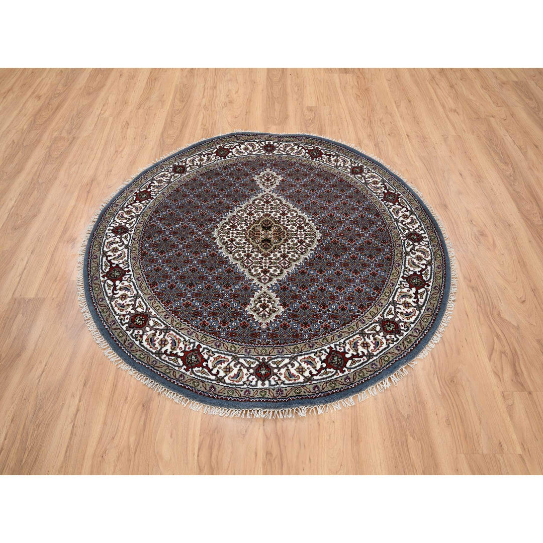 5'0" x 5'0" New Hand Knotted Grey Cotton Round Oriental Rug - MOA10264127