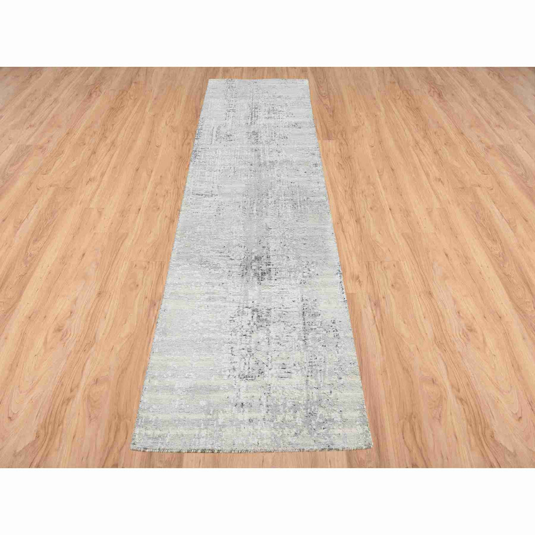 2'6" x 10'1" New Hand Knotted Grey Wool Runner Oriental Rug - MOA10264139