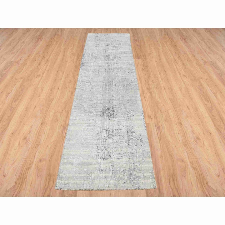 2'6" x 10'1" New Hand Knotted Grey Wool Runner Oriental Rug - MOA10264139