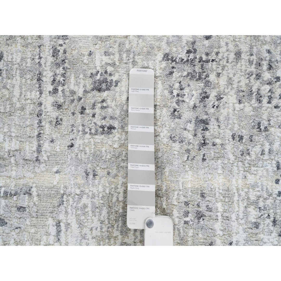 2'6" x 10'1" New Hand Knotted Grey Wool Runner Oriental Rug - MOA10264139