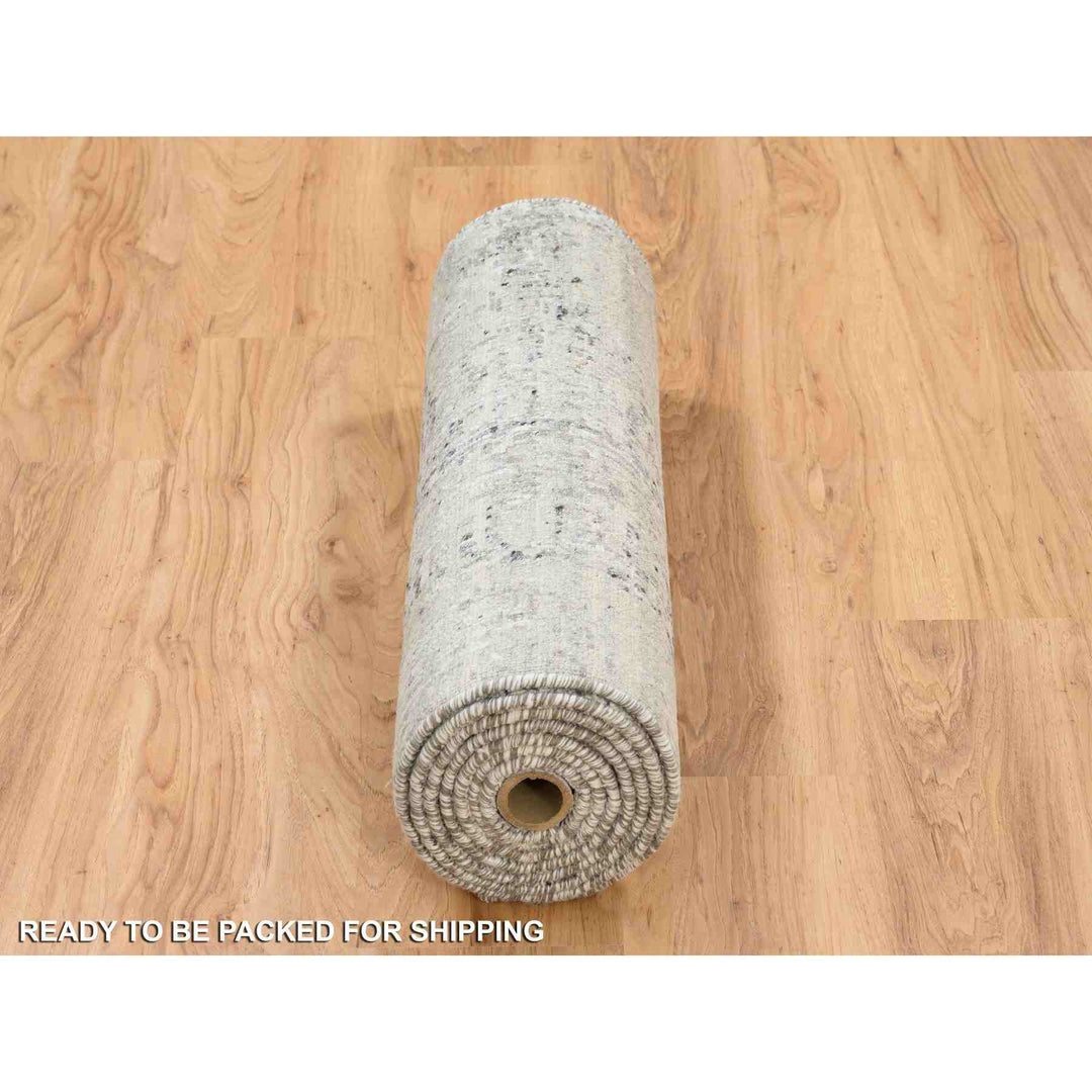 2'6" x 10'1" New Hand Knotted Grey Wool Runner Oriental Rug - MOA10264139