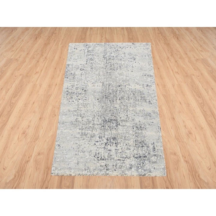 2'0" x 3'0" New Hand Knotted Grey Wool Rectangle Oriental Rug - MOA10264153