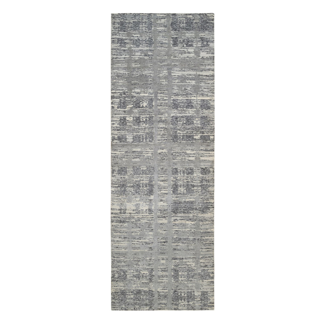 4'1" x 12'0" New Hand Knotted Grey Wool Runner Oriental Rug - MOA10264156