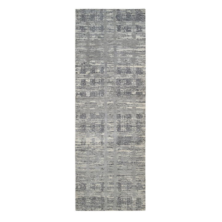 4'1" x 12'0" New Hand Knotted Grey Wool Runner Oriental Rug - MOA10264156