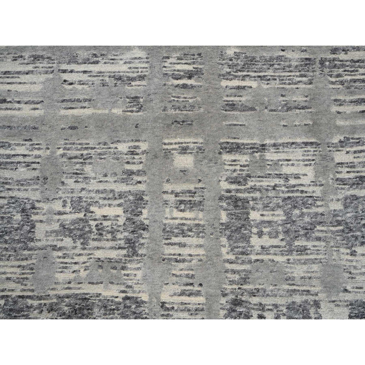 4'1" x 12'0" New Hand Knotted Grey Wool Runner Oriental Rug - MOA10264156