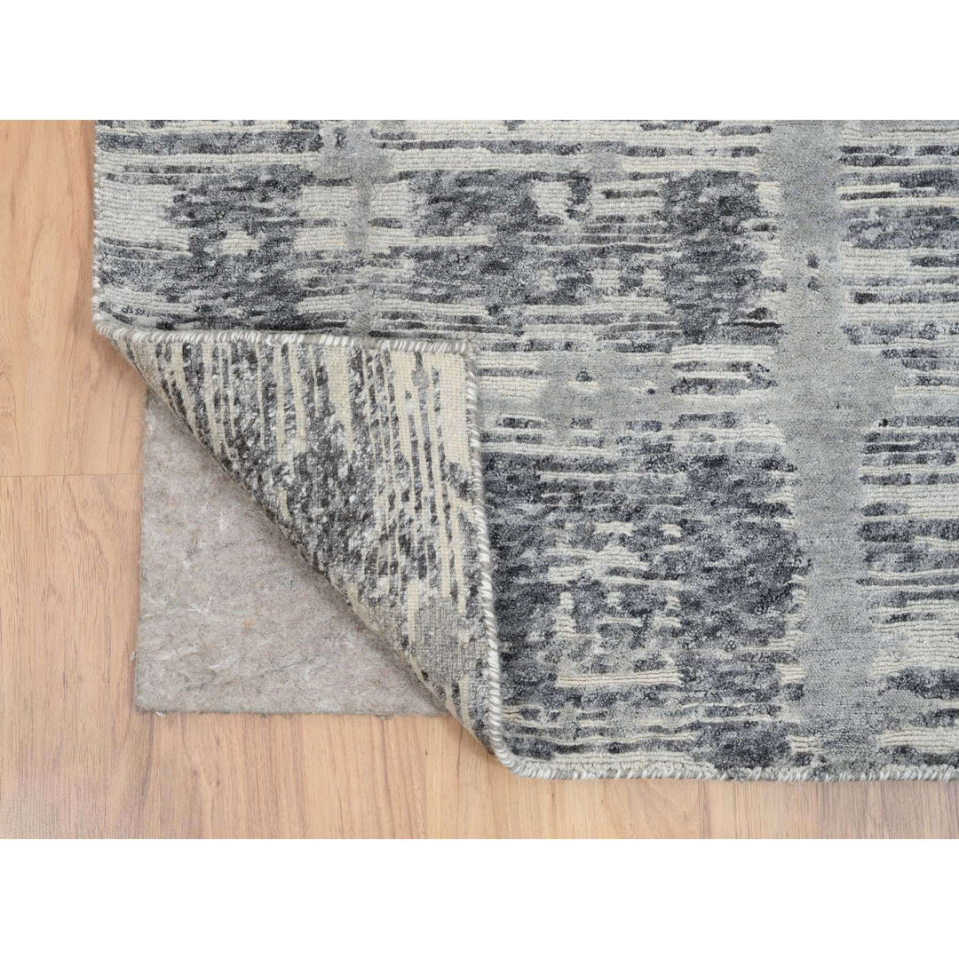 4'2" x 10'1" New Hand Knotted Grey Wool Runner Oriental Rug - MOA10264157