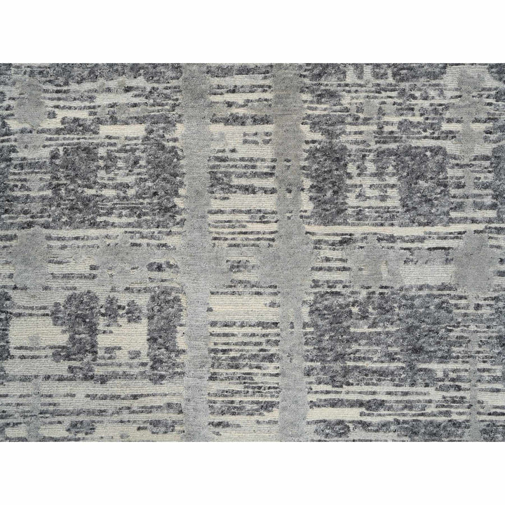 4'2" x 10'1" New Hand Knotted Grey Wool Runner Oriental Rug - MOA10264157