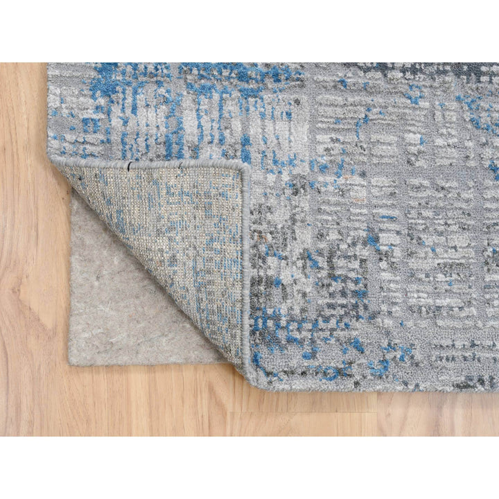 9'1" x 12'1" New Hand Knotted Grey Wool & Silk Rectangle Oriental Rug - MOA10264178