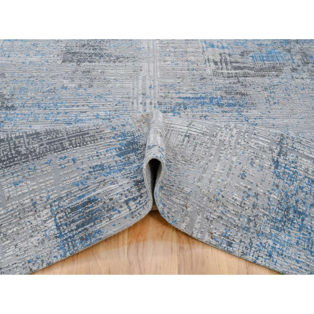 9'1" x 12'1" New Hand Knotted Grey Wool & Silk Rectangle Oriental Rug - MOA10264178