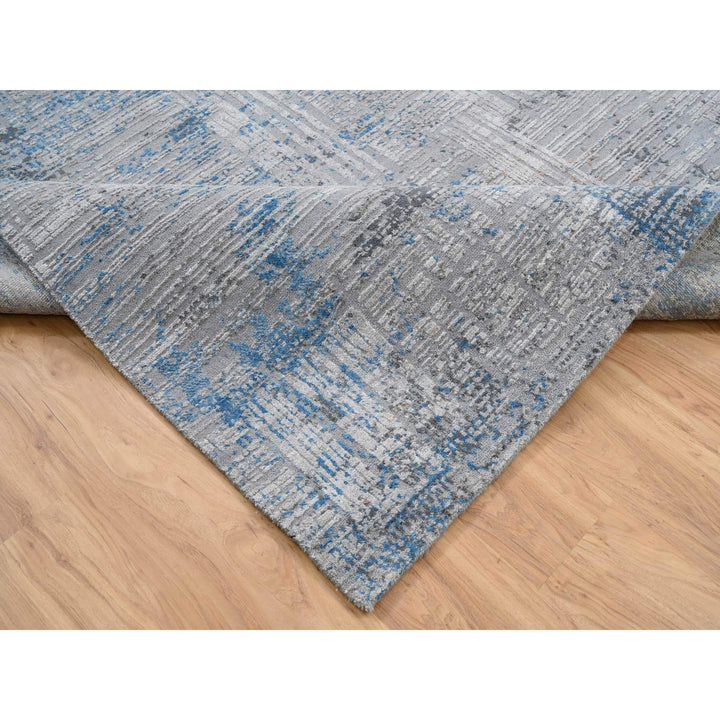 9'1" x 12'1" New Hand Knotted Grey Wool & Silk Rectangle Oriental Rug - MOA10264178