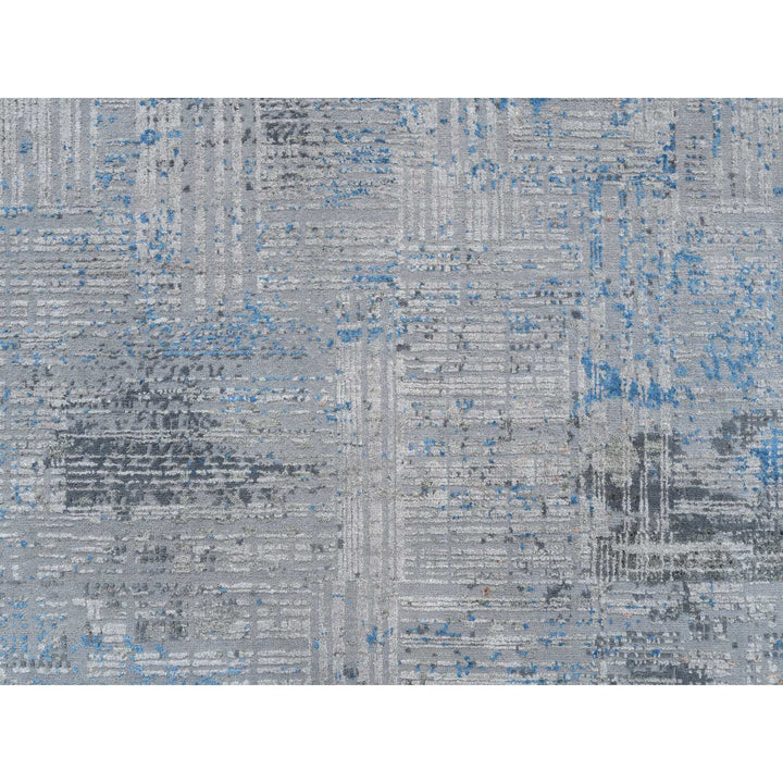 9'1" x 12'1" New Hand Knotted Grey Wool & Silk Rectangle Oriental Rug - MOA10264178