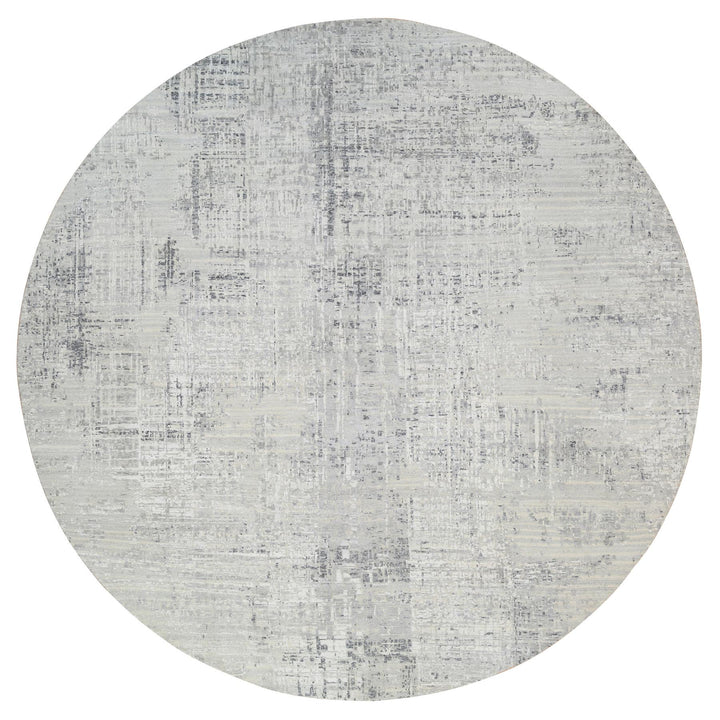 13'9" x 13'9" New Hand Knotted Grey Wool Round Oriental Rug - MOA10264232