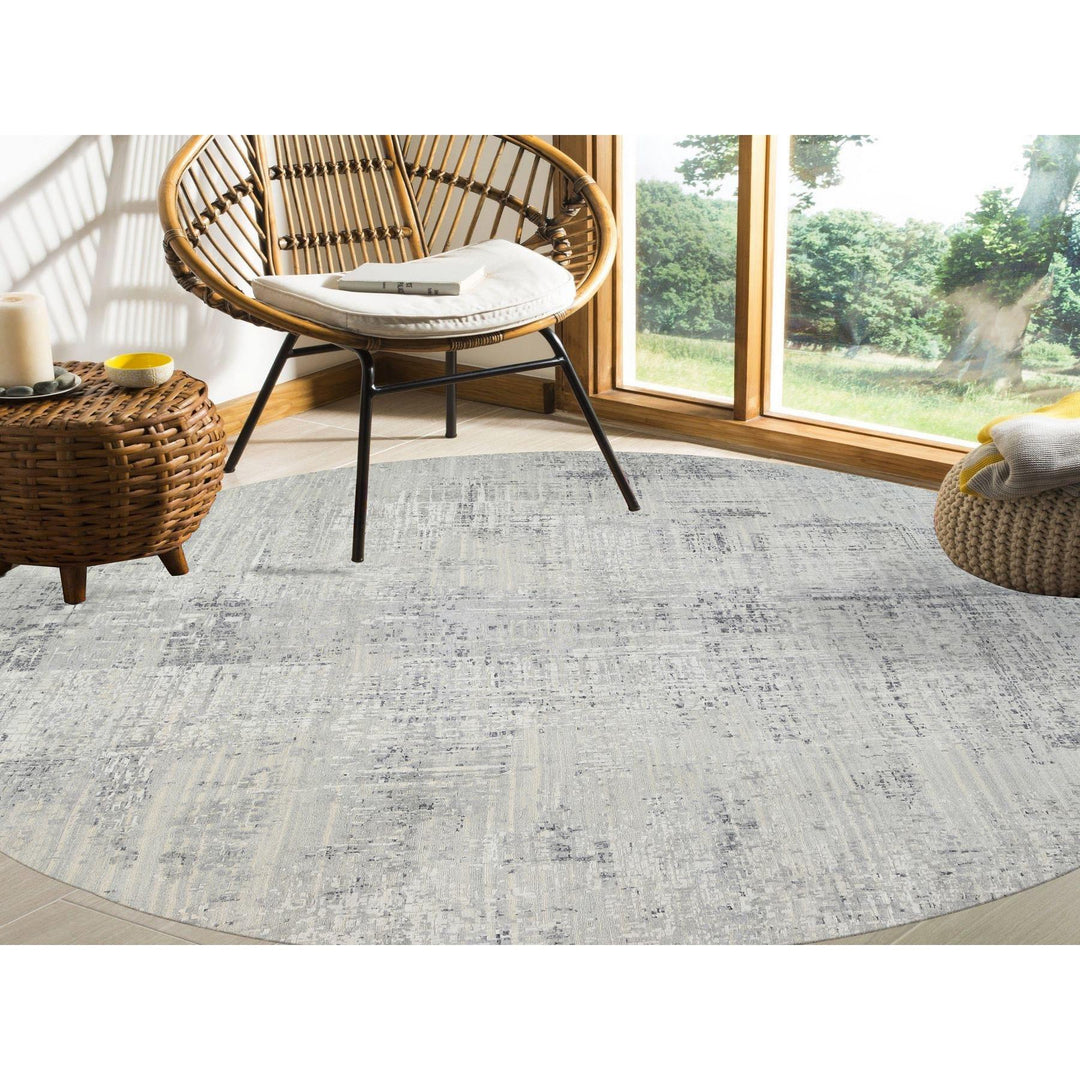 13'9" x 13'9" New Hand Knotted Grey Wool Round Oriental Rug - MOA10264232