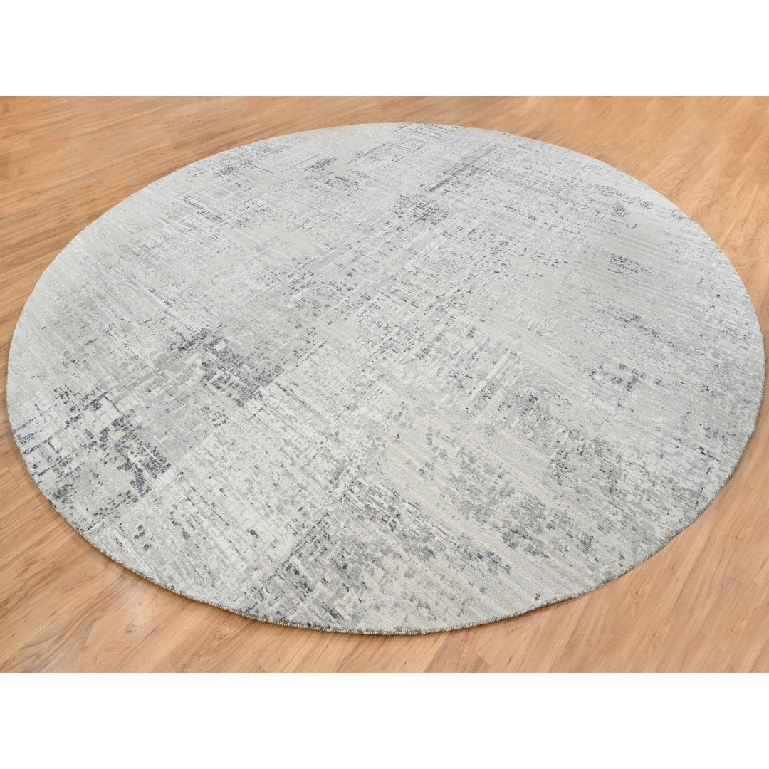 13'9" x 13'9" New Hand Knotted Grey Wool Round Oriental Rug - MOA10264232