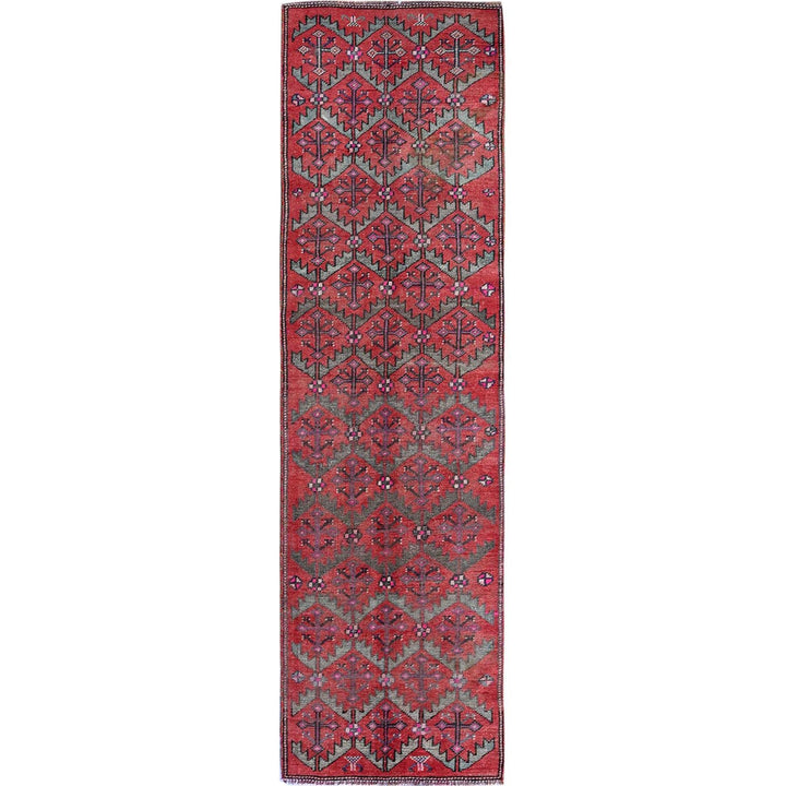 2'8" x 9'10" Vintage Hand Knotted Red Wool Runner Oriental Rug - MOA102642
