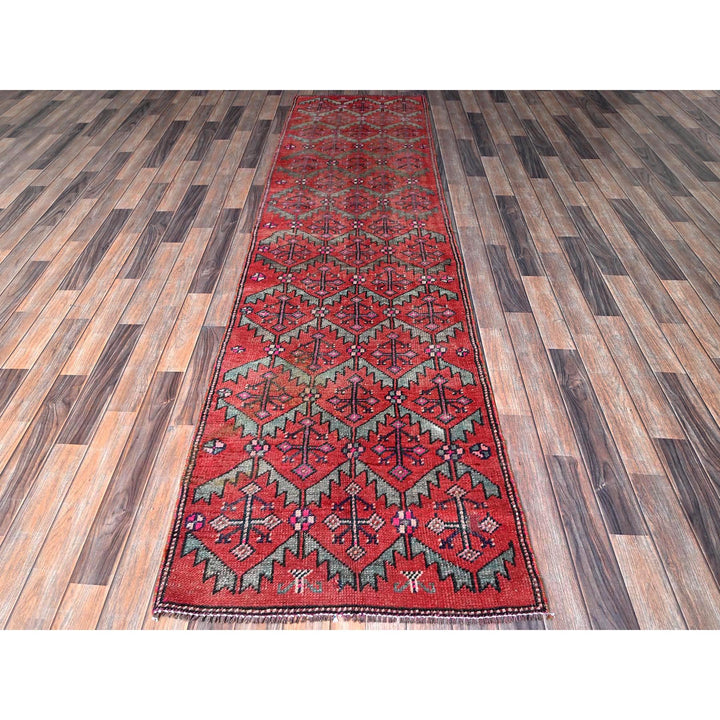 2'8" x 9'10" Vintage Hand Knotted Red Wool Runner Oriental Rug - MOA102642