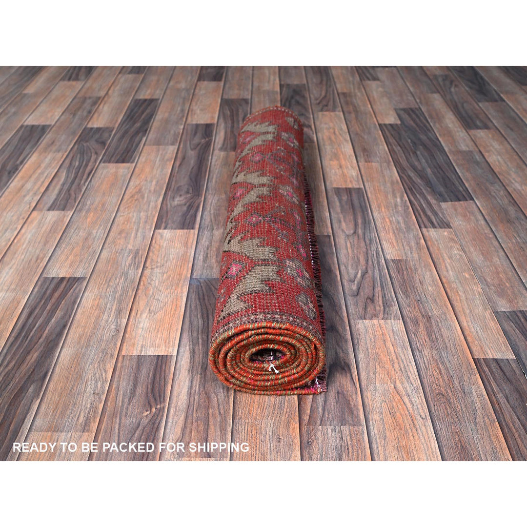 2'8" x 9'10" Vintage Hand Knotted Red Wool Runner Oriental Rug - MOA102642