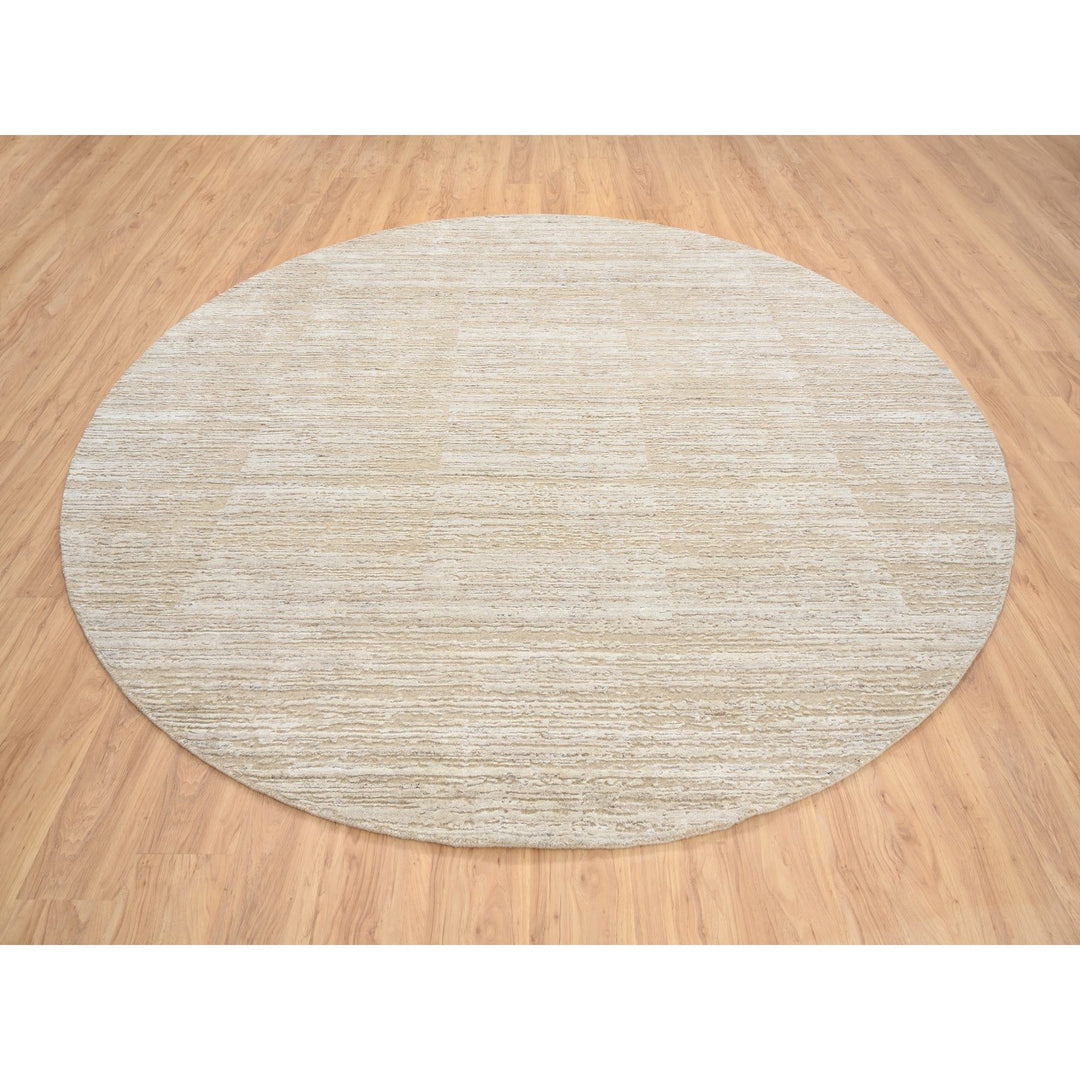 10'0" x 10'0" New Hand Loomed Beige Wool Round Oriental Rug - MOA10264308