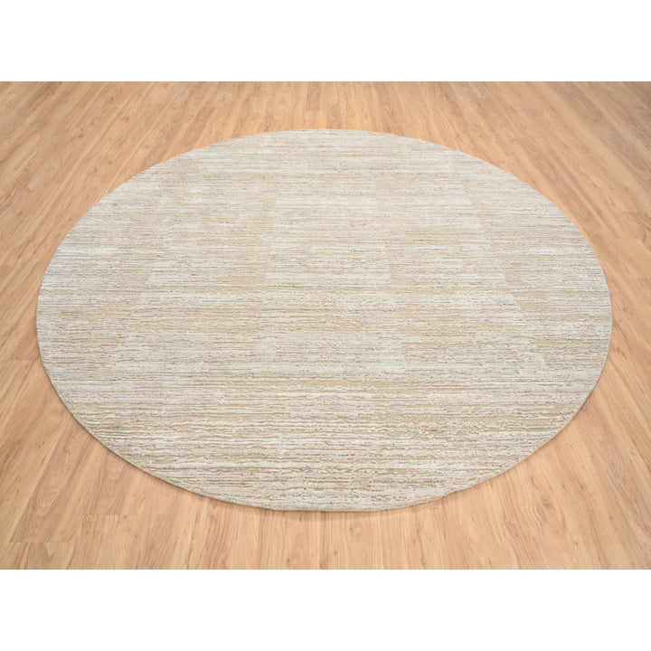 10'0" x 10'0" New Hand Loomed Beige Wool Round Oriental Rug - MOA10264308